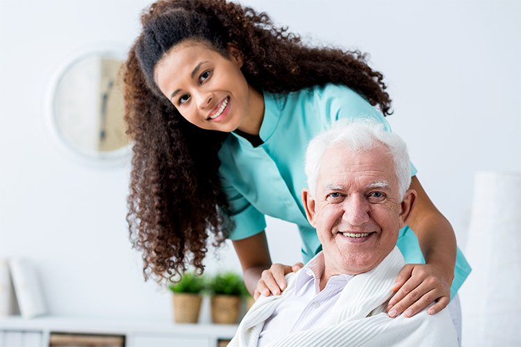 Caregiver sharing time with a senior